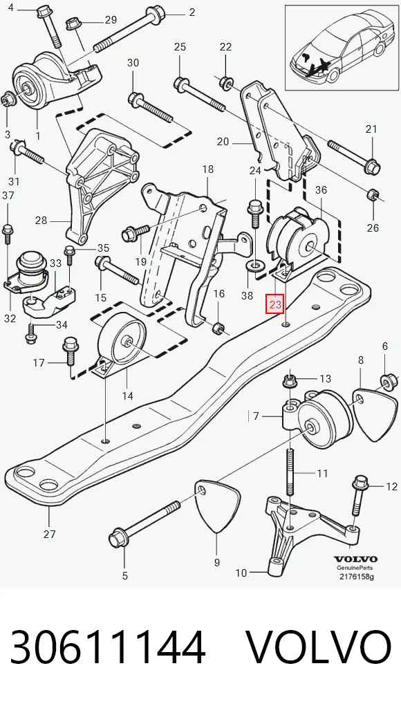 30611144 Volvo Задня подушка двигуна
