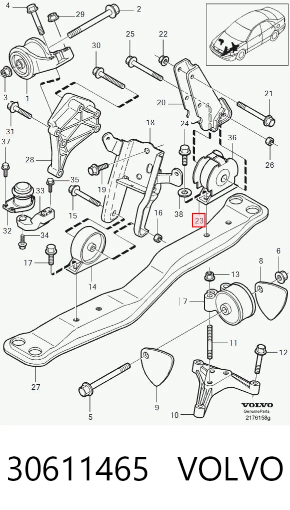 30611465 Volvo Подушка (опора) двигуна, задні праві