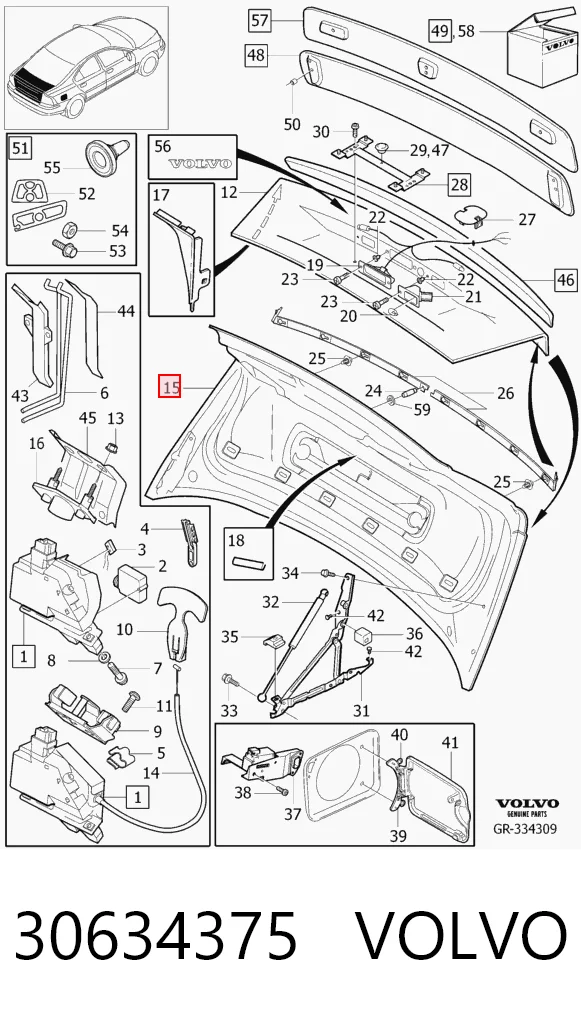Кришка багажника на Volvo S60 I RS, RH