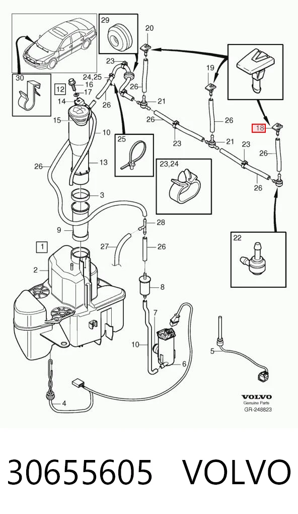 30655605 Volvo Сопло склоомивача вітрового скла