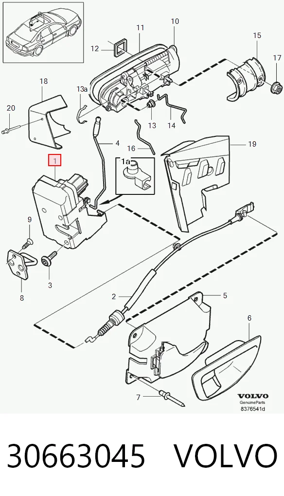 Замок водійських дверей на Volvo S80 I TS, TH, KV