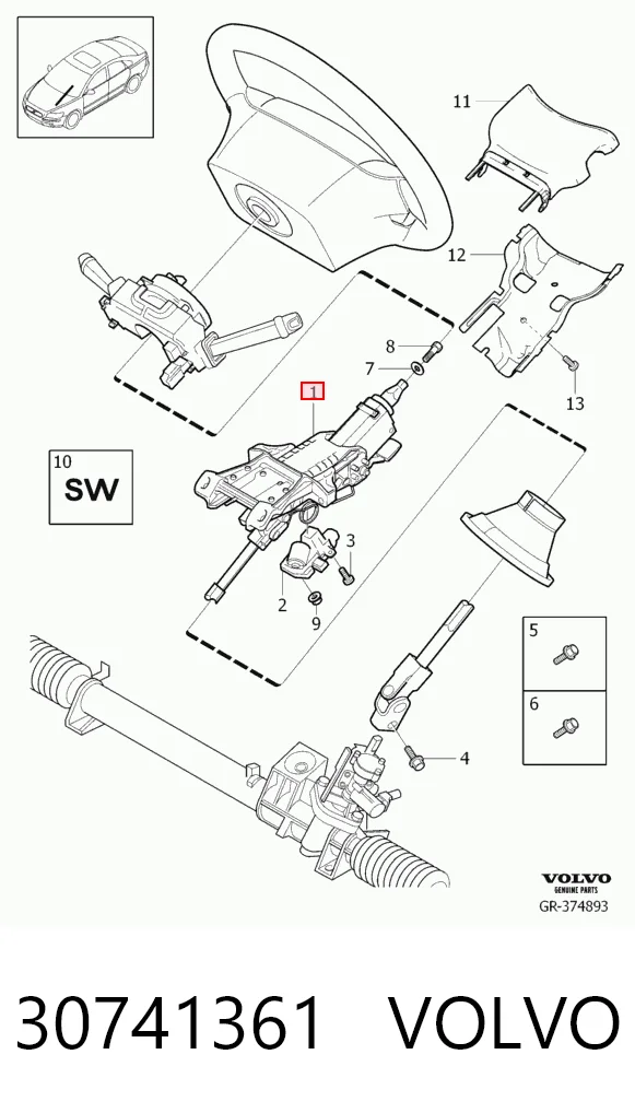 Колонка рульового управління на Volvo V50  MW
