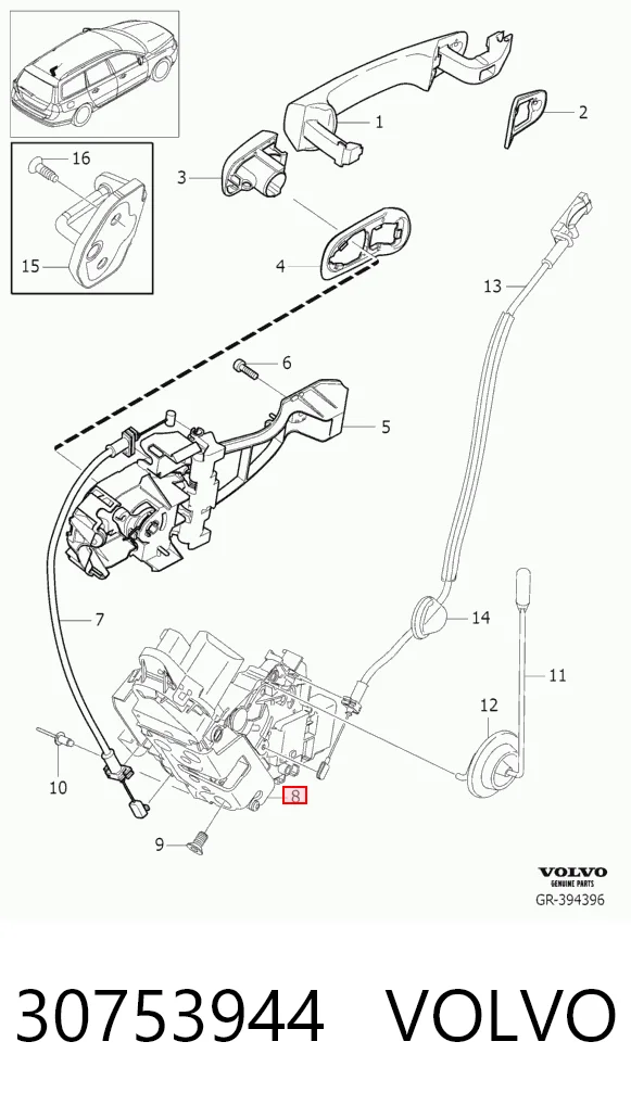 30753944 Volvo Замок задніх дверей, лівих