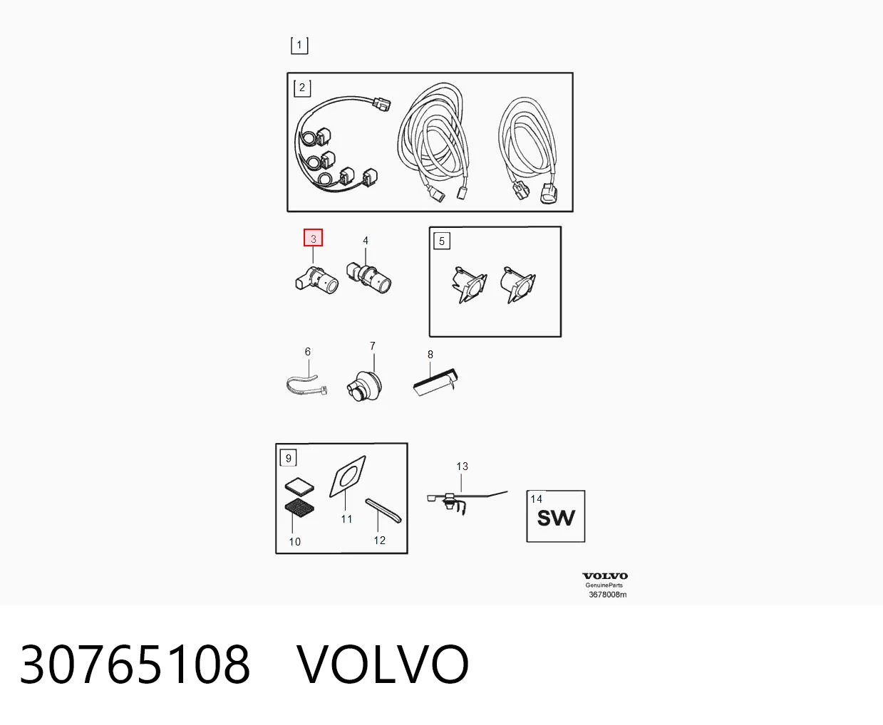 30765108 Volvo Датчик сигналізації парковки (парктронік), задній