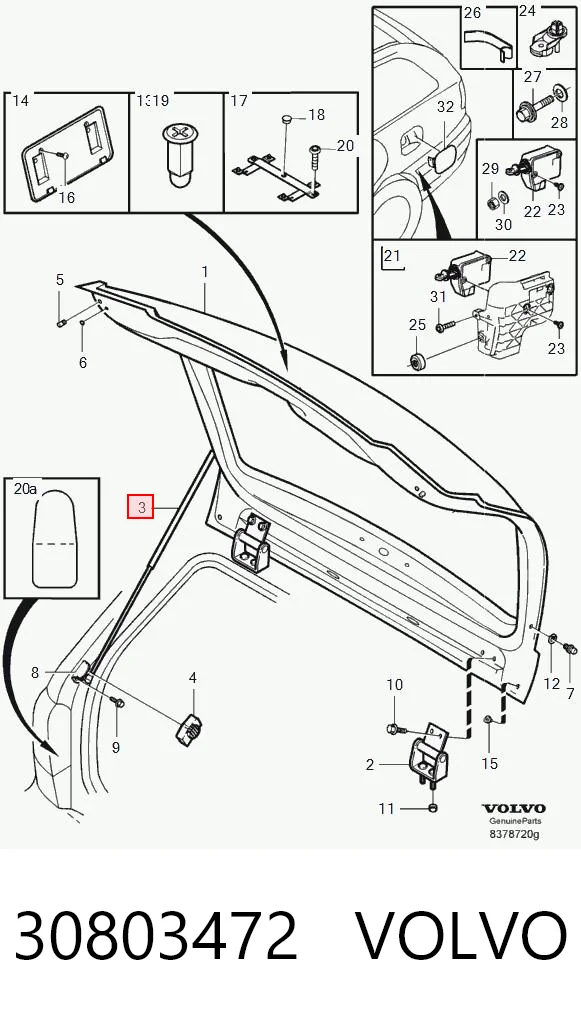 30803472 Volvo Амортизатор кришки багажника / двері 3/5-ї задньої