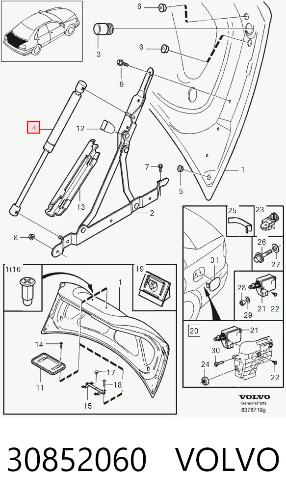30852060 Volvo Амортизатор кришки багажника / двері 3/5-ї задньої