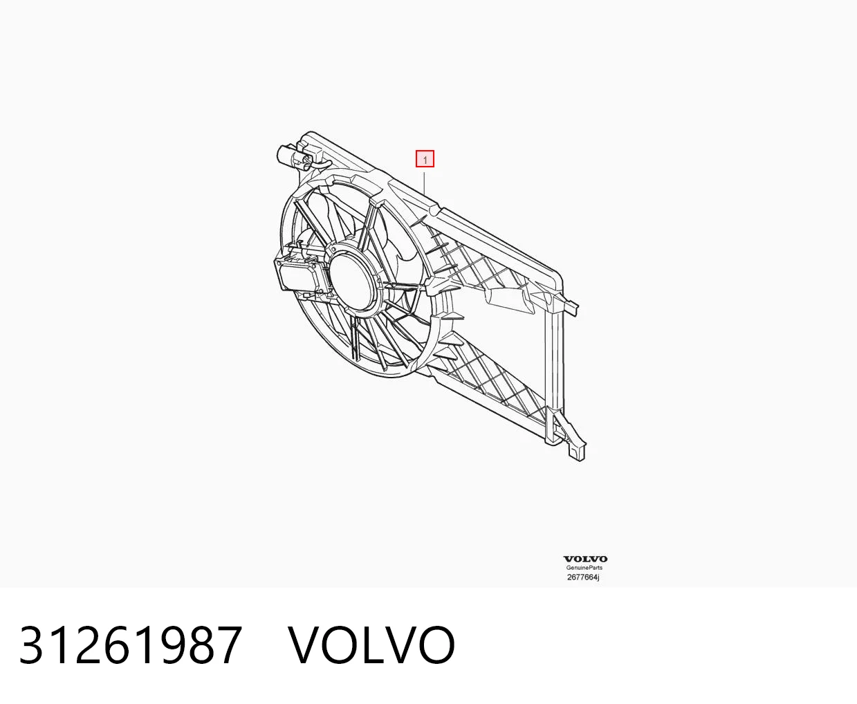 31261987 Volvo Дифузор радіатора охолодження, в зборі з мотором і крильчаткою