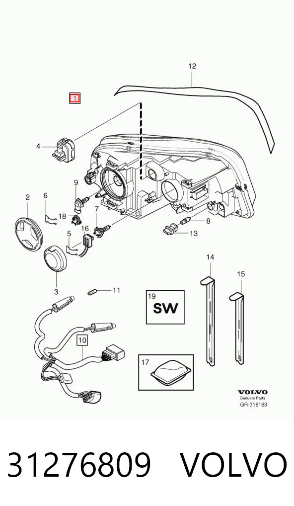 31276809 Volvo Фара дальнього світла в зборі