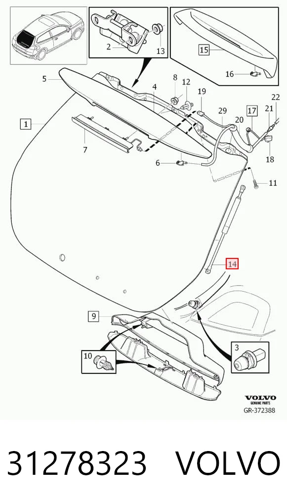 31278323 Volvo Амортизатор кришки багажника / двері 3/5-ї задньої