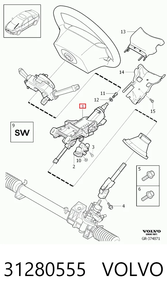 Колонка рульова Volvo V50 