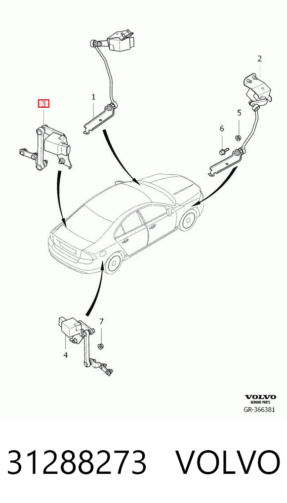 31288273 Volvo Датчик рівня положення кузова, задній лівий