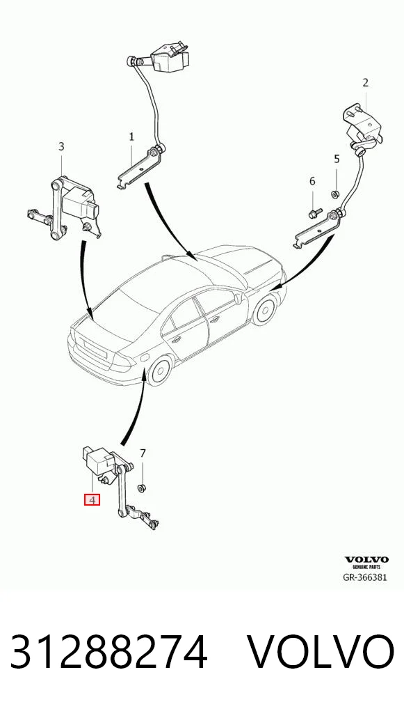 31288274 Volvo Датчик рівня положення кузова, задній правий