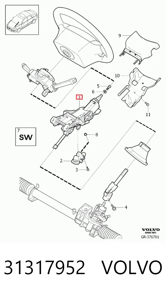 Колонка рульового управління на Volvo V50  MW