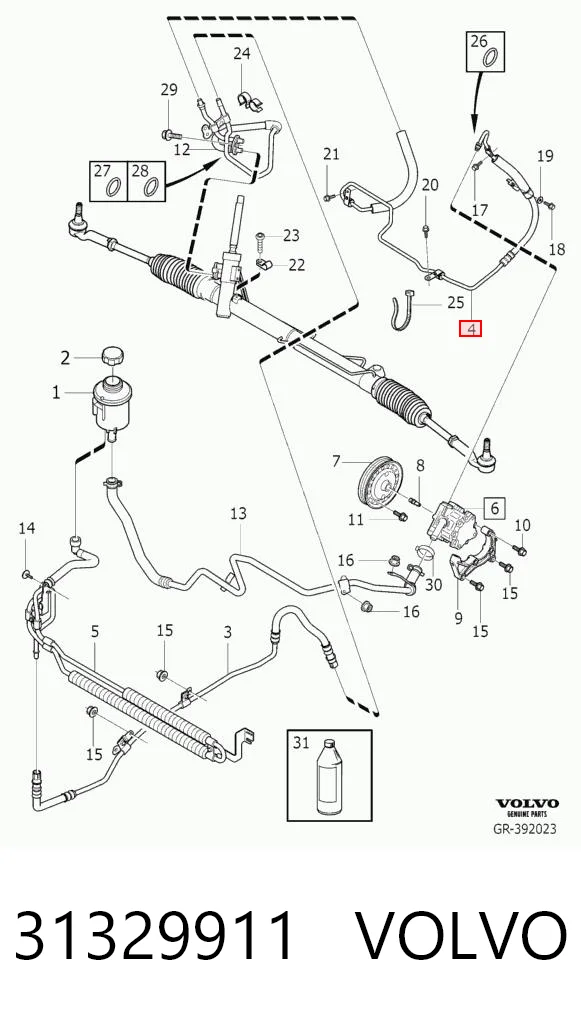 31329911 Volvo Трубка високого тиску ГПК