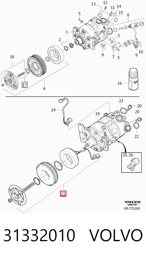 31332010 Volvo Шків компресора кондиціонера