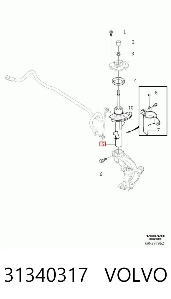 31340317 Volvo Ліва передня стійка