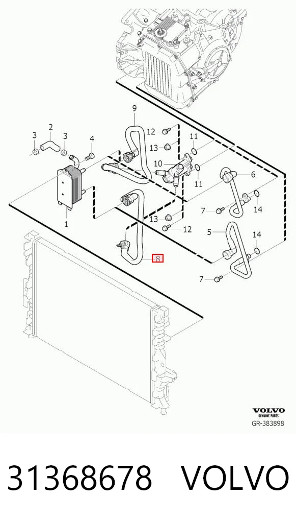 31368678 Volvo Трубка/шланг охолодження АКПП, обратка