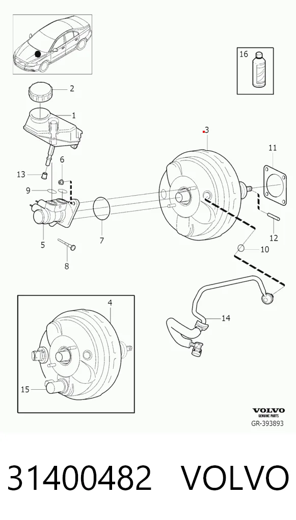  Підсилювач гальм Volvo S60 2