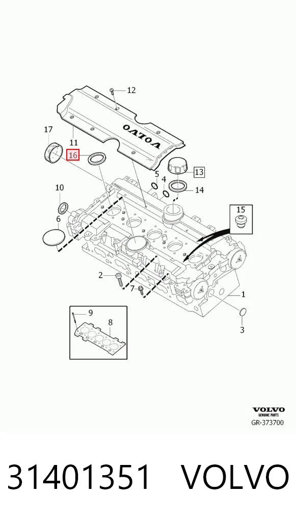 31401351 Volvo Прокладка клапанної кришки двигуна, кільце