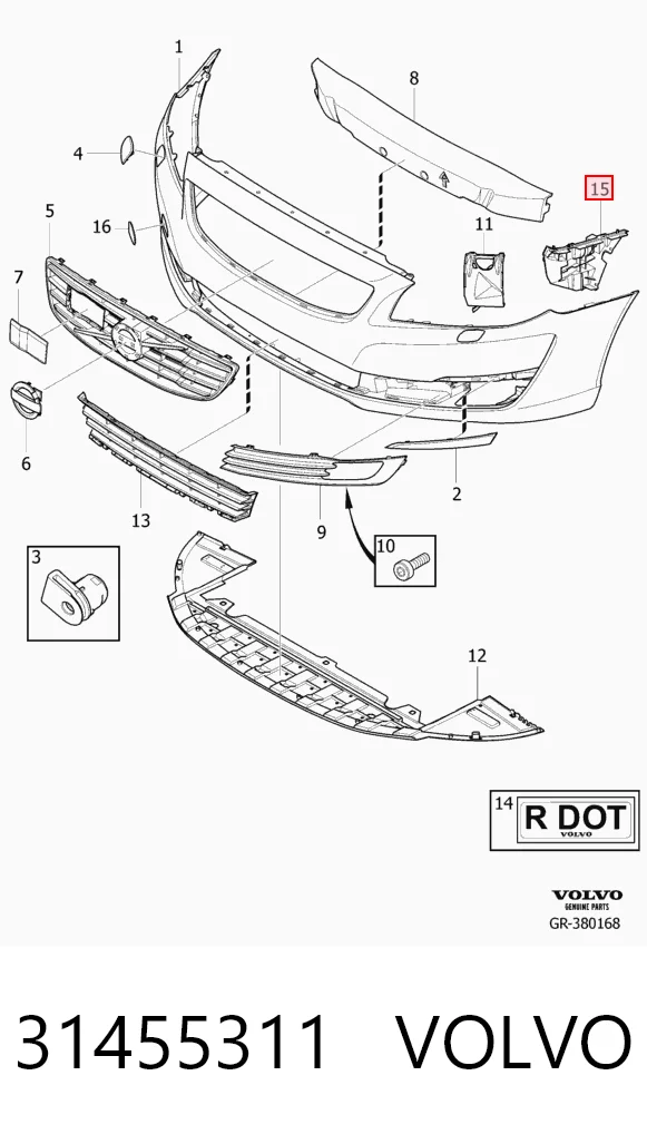31455311 Volvo Кронштейн бампера переднього, правий