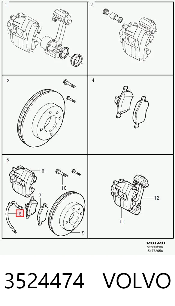 3524474 Volvo Гнучка гальмівна трубка передня