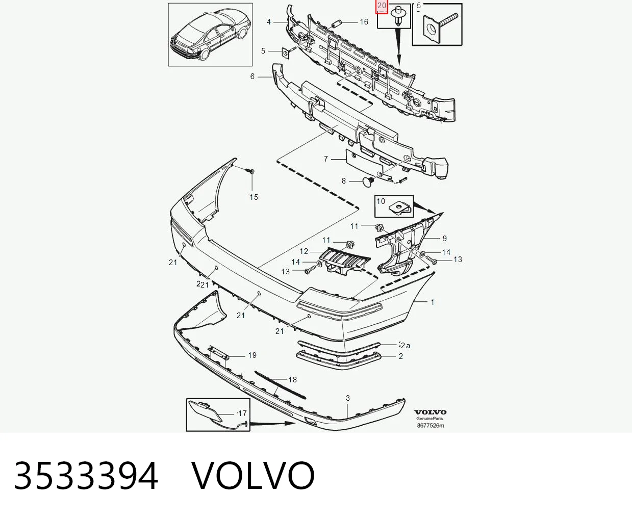 3533394 Volvo Пістон (кліп) кріплення підкрилки переднього крила