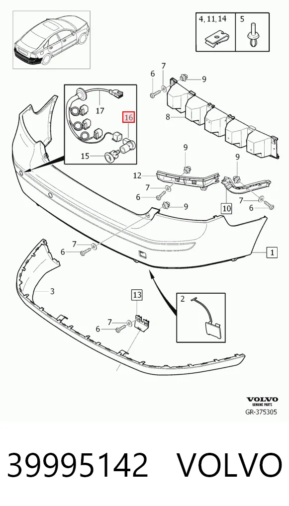 39995142 Volvo Датчик сигналізації парковки (парктронік), задній