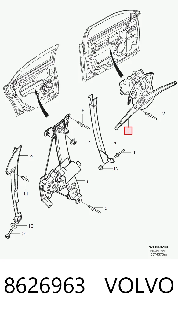 Механізм склопідіймача дверей передніх, правих Volvo S80 I седан (TS, TH, KV) (1998 - 2006) ціна, від 61.42 USD