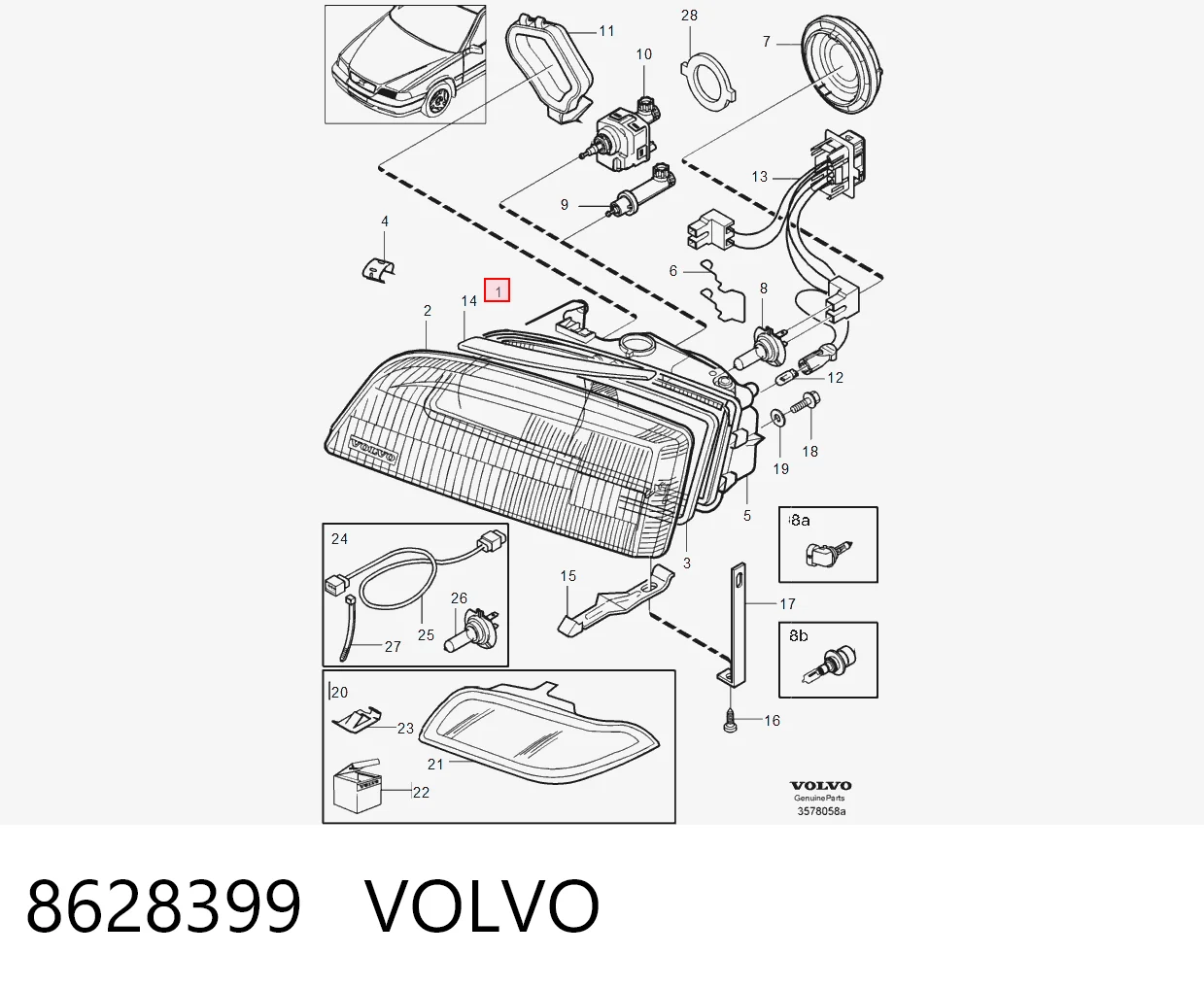 Фара правая Volvo S70 седан (LS, LT) (1997 - 2000) ціна, від 78.07 USD