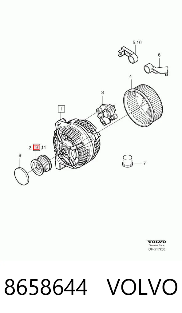 8658644 Volvo Обгонна муфта генератора