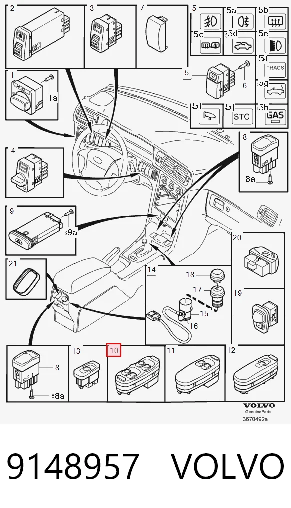 9148957 Volvo Кнопки переднього лівого склопід'ємника