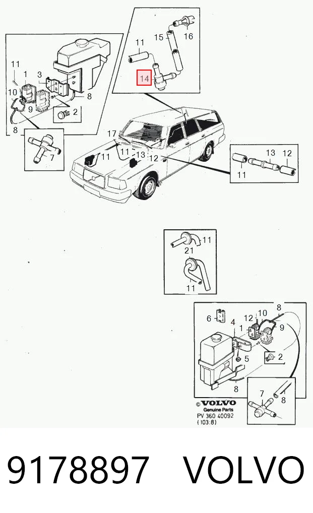 9178897 Volvo Зворотній клапан омивача лобового скла