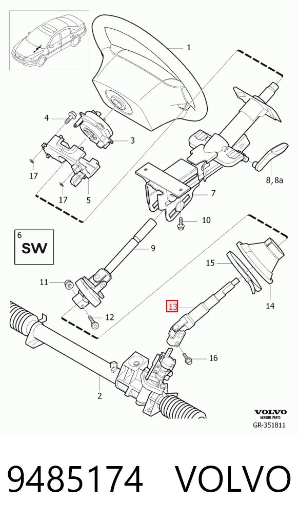 9485174 Volvo Рейковий рульовий механізм