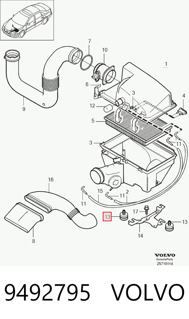 9492795 Volvo Подушка корпусу повітряного фільтра