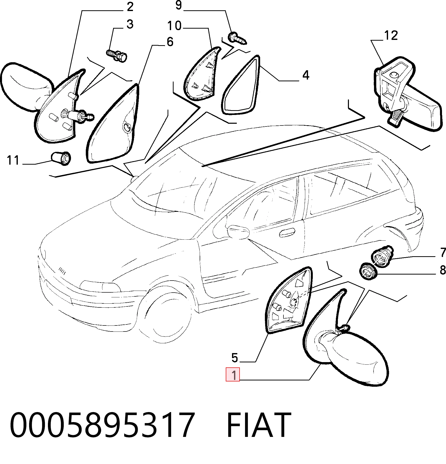  Ліве бокове дзеркало Fiat Punto 1