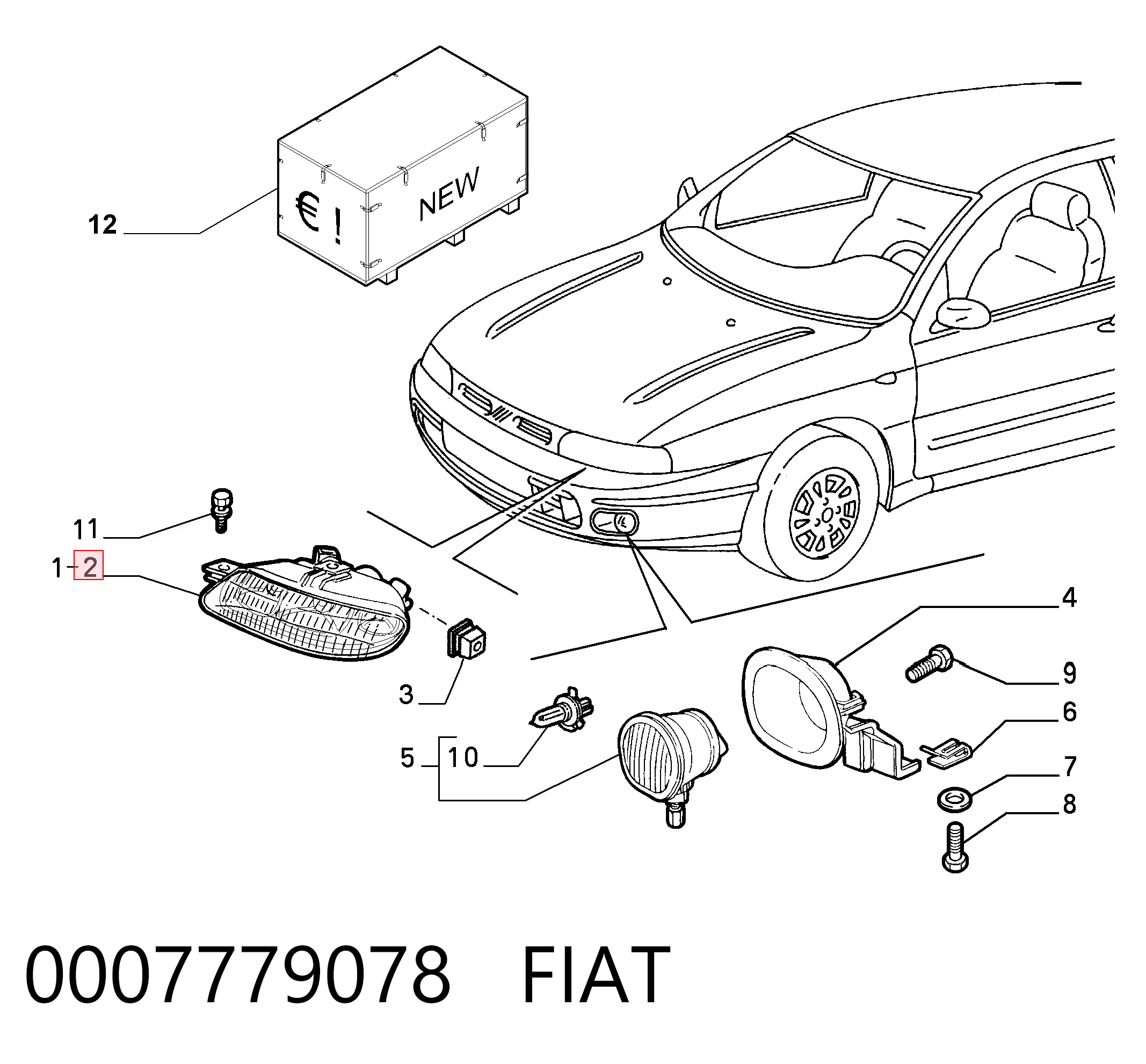 Фара дальнього світла в зборі на Fiat Brava  182