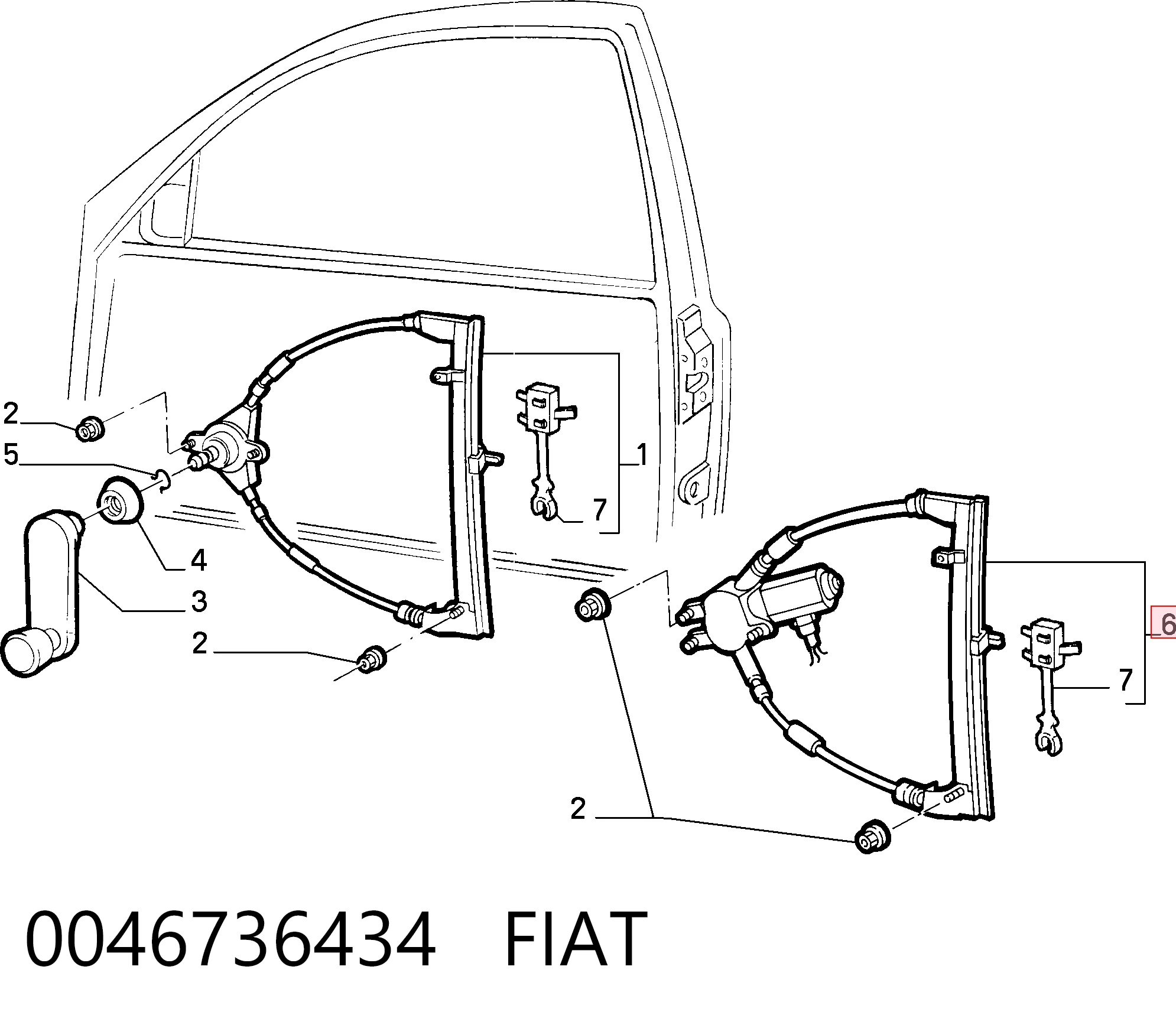  Механізм склопідіймача двері передньої, правої Fiat Punto 1