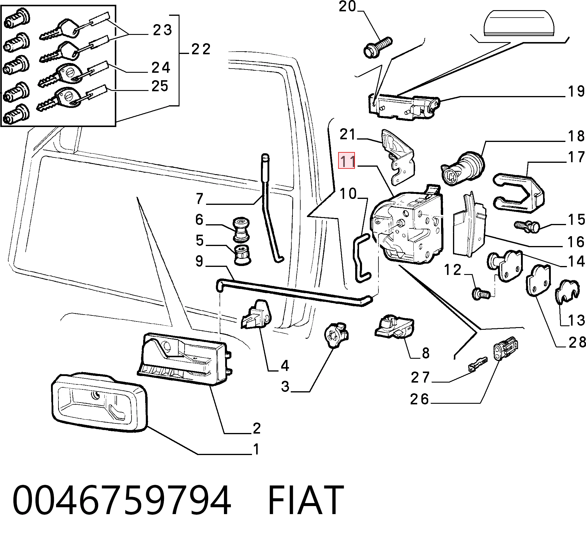 Замок водійських дверей на Fiat Punto I 176