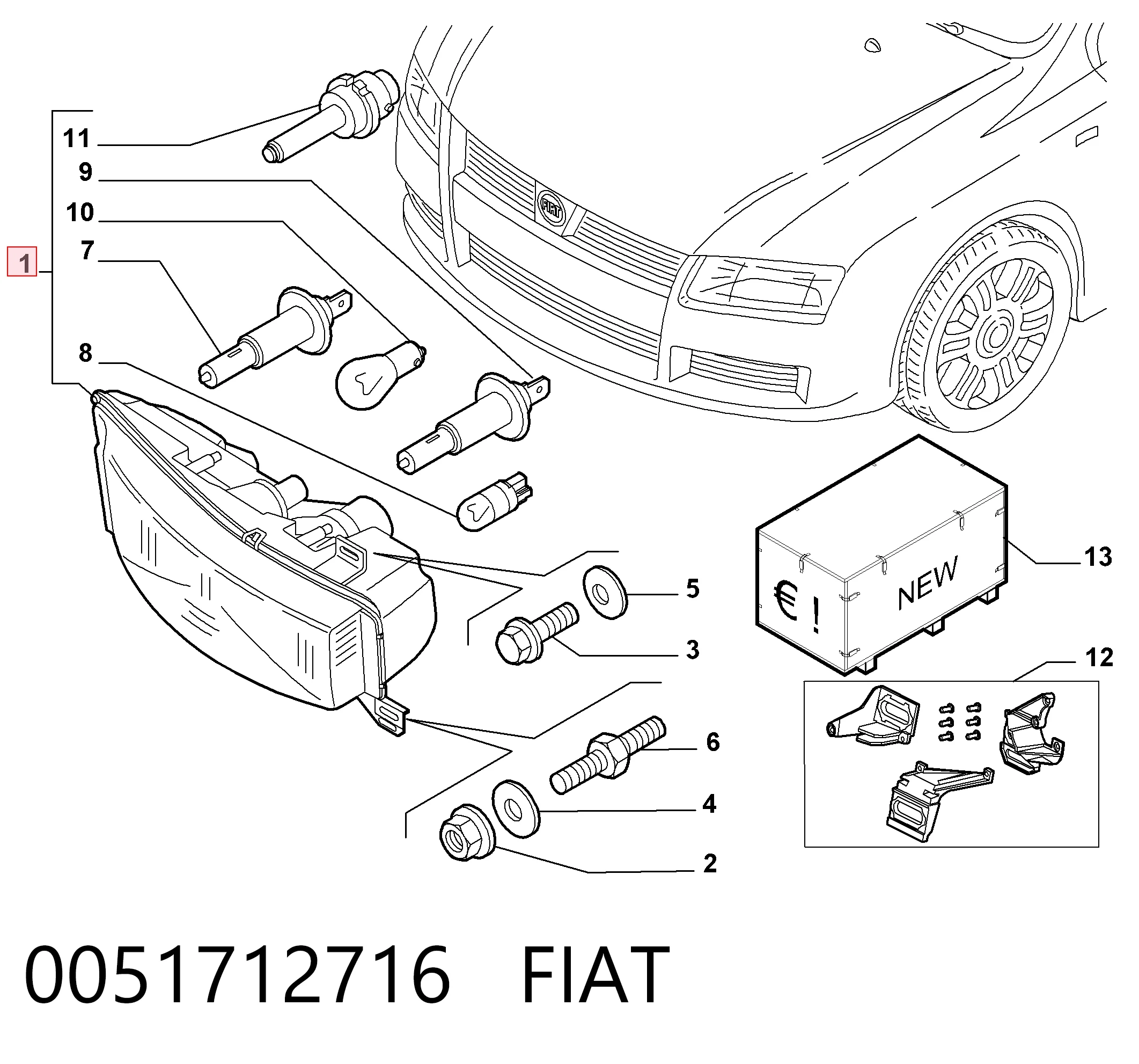 Фара дальнього світла в зборі на Fiat Stilo  192
