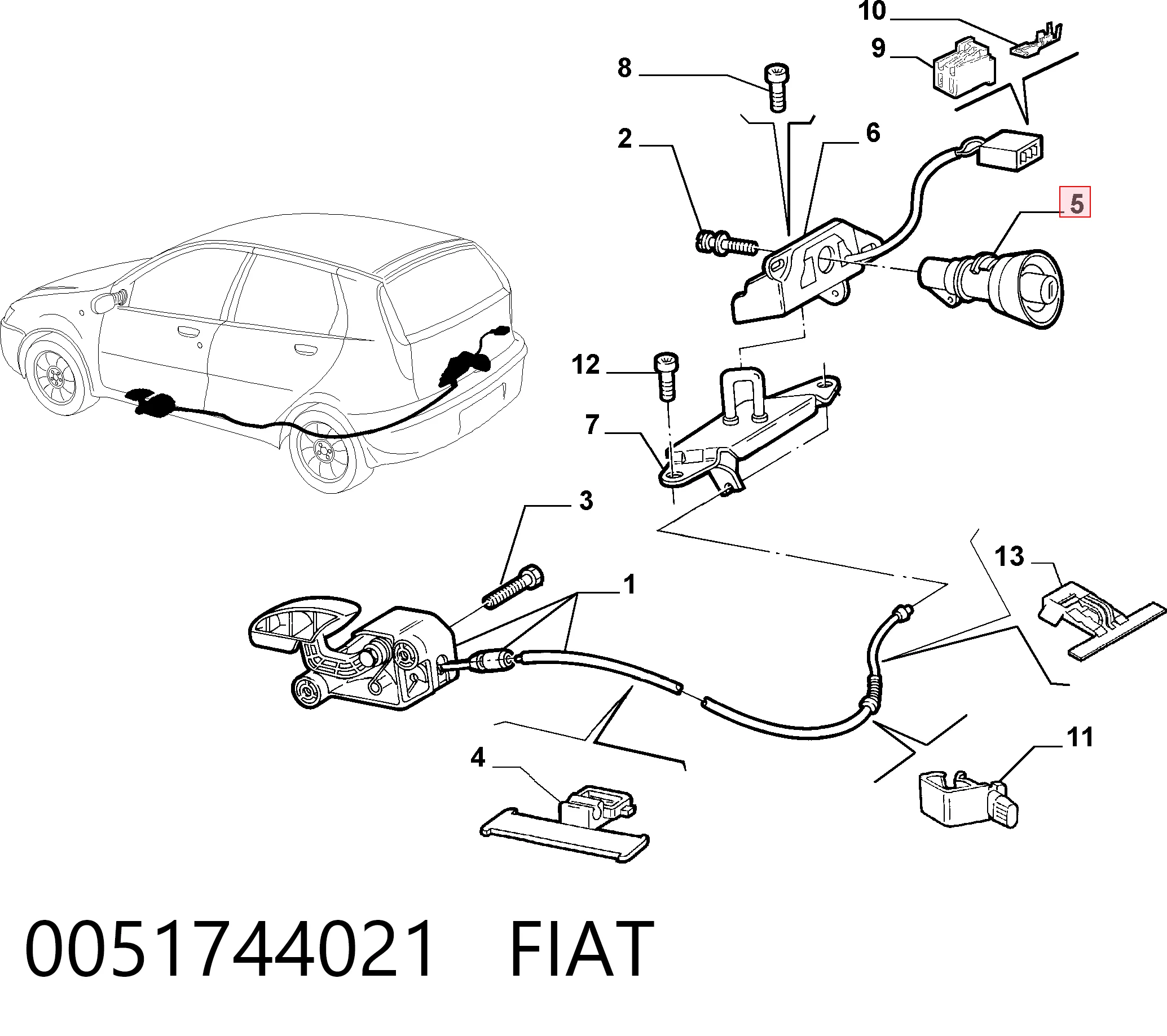Замок п'ятих дверей на Fiat Punto II 188