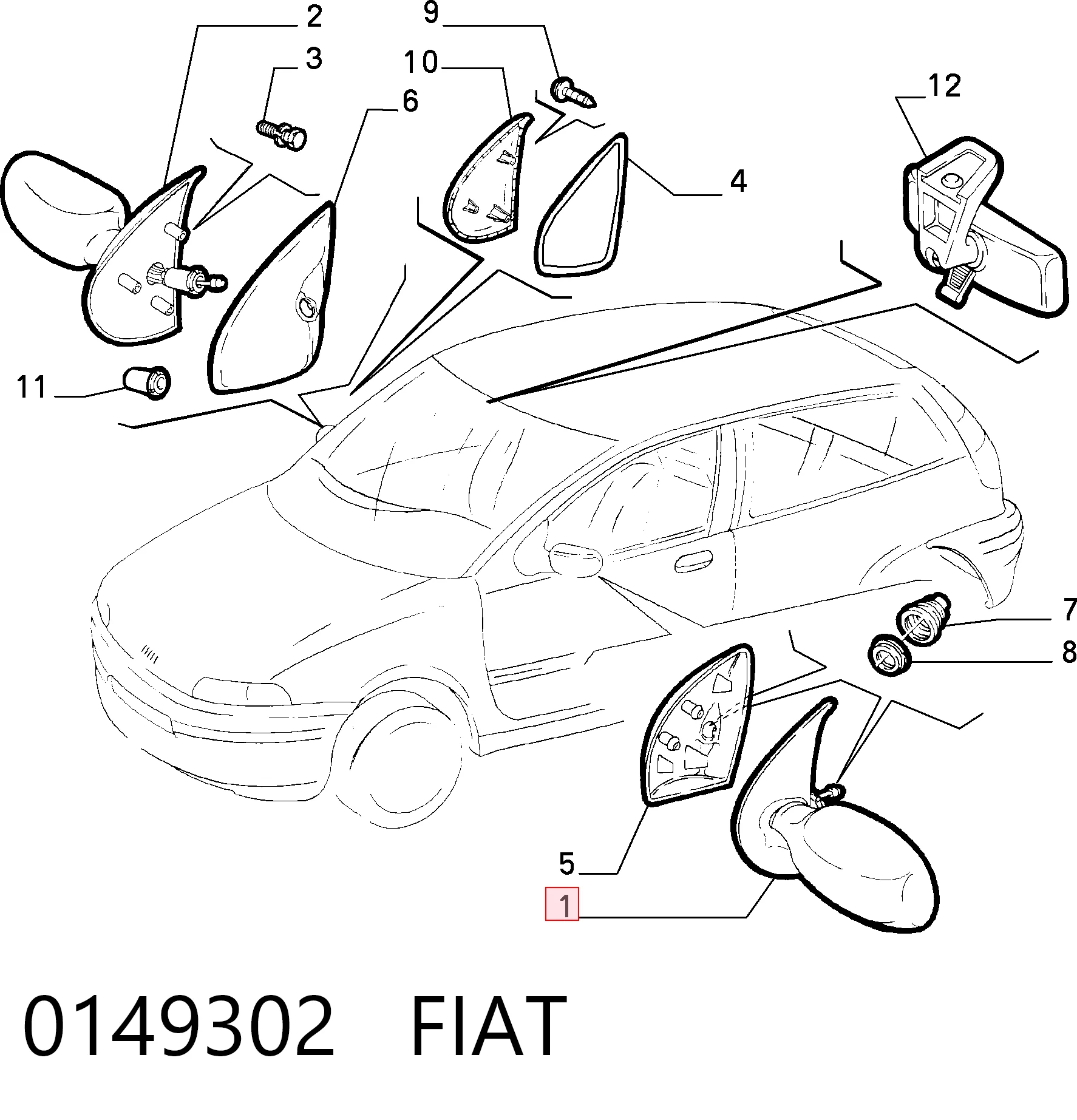 Дзеркало ліве Fiat Punto I