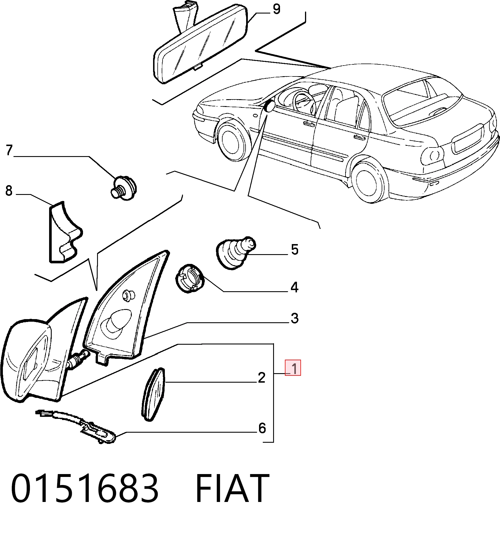 Праве дзеркало заднього виду на Fiat Marea  185