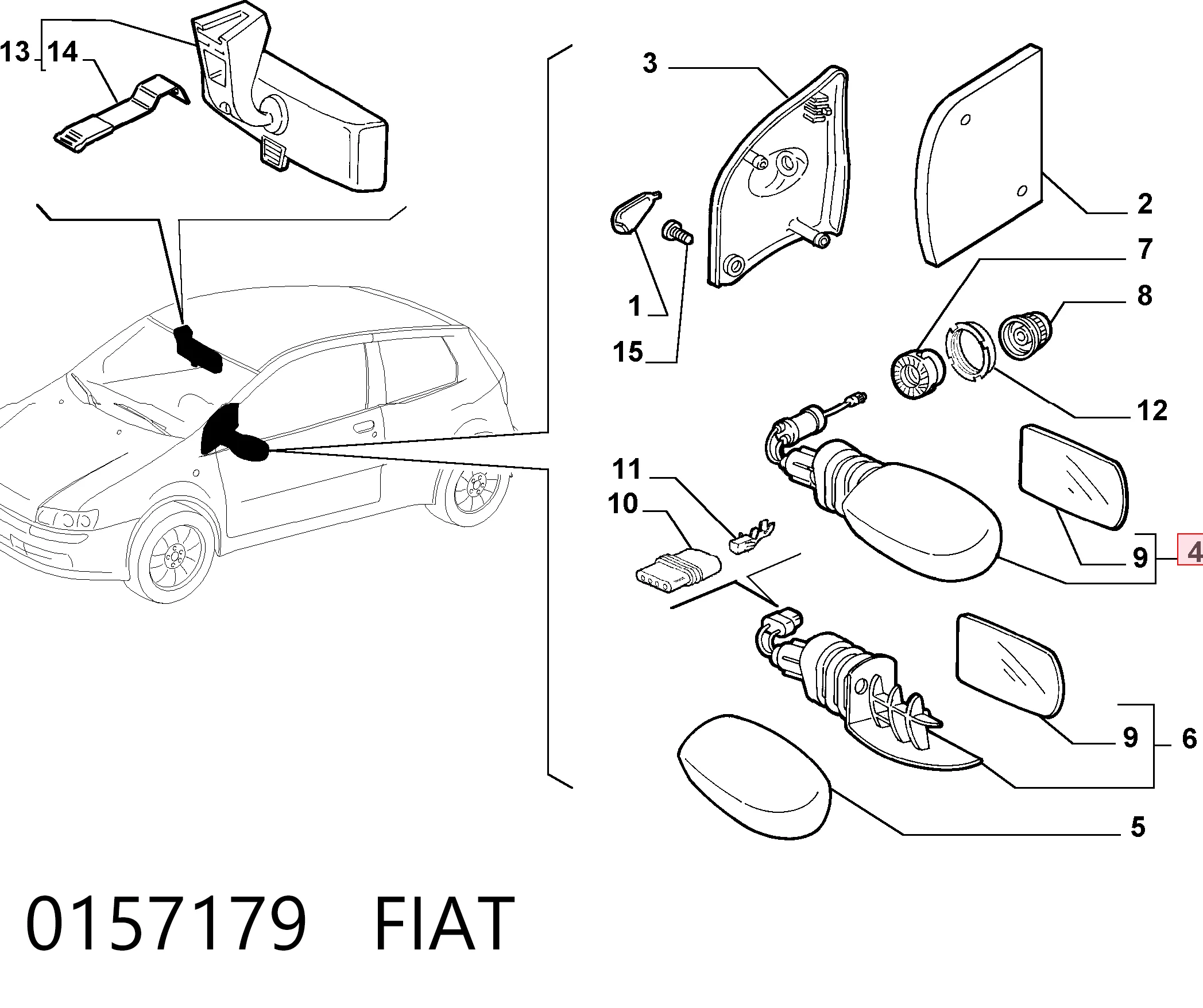  Дзеркало праве Fiat Punto 2