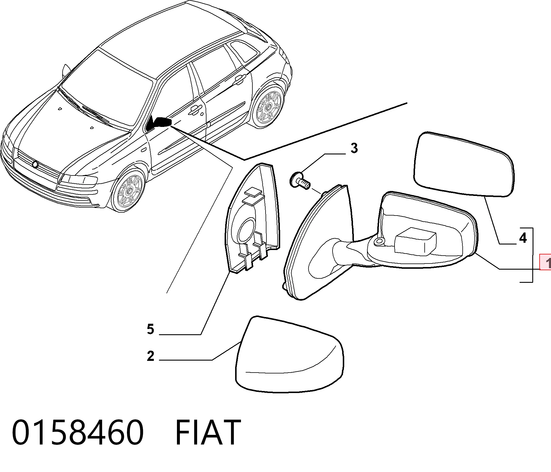 Праве бокове дзеркало Fiat Stilo 
