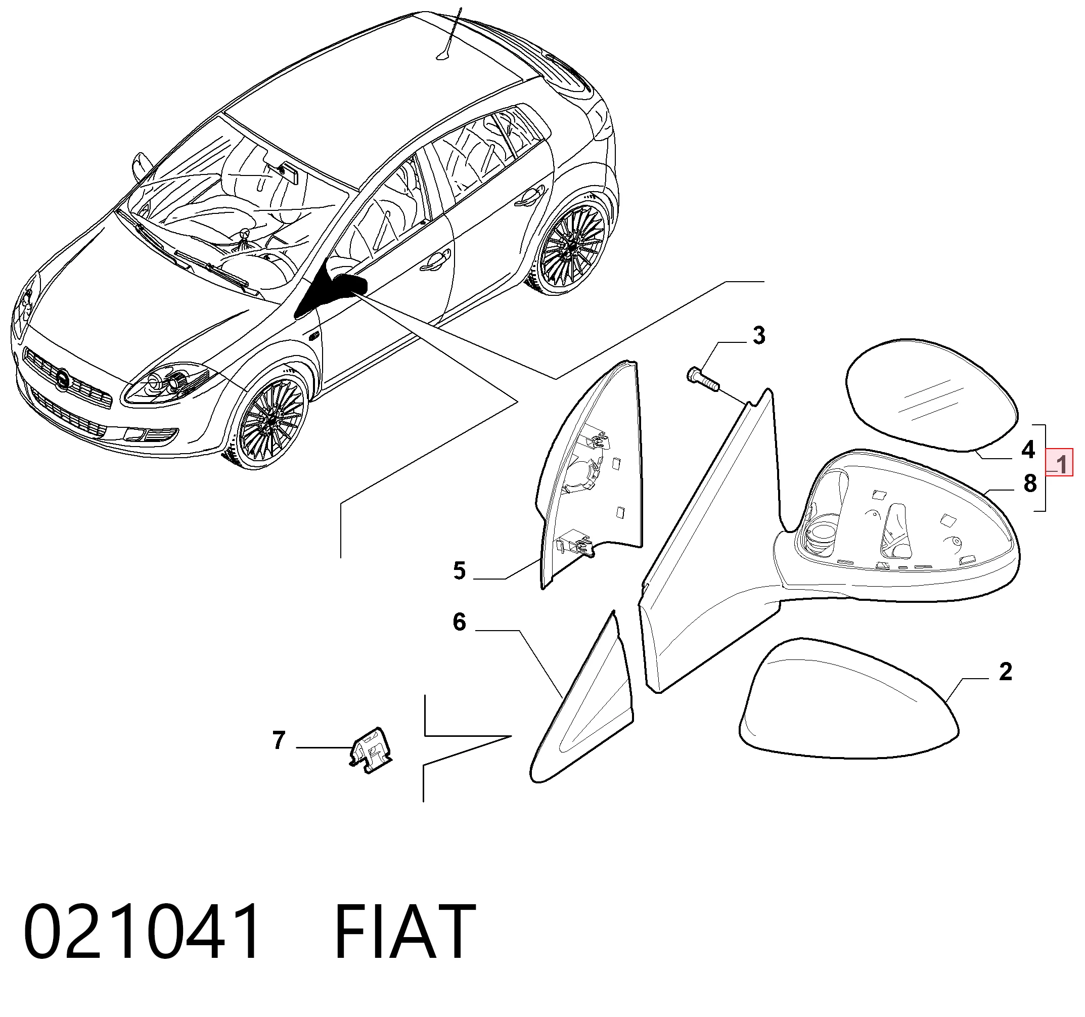 021041 Fiat/Alfa/Lancia Дзеркало заднього виду, ліве