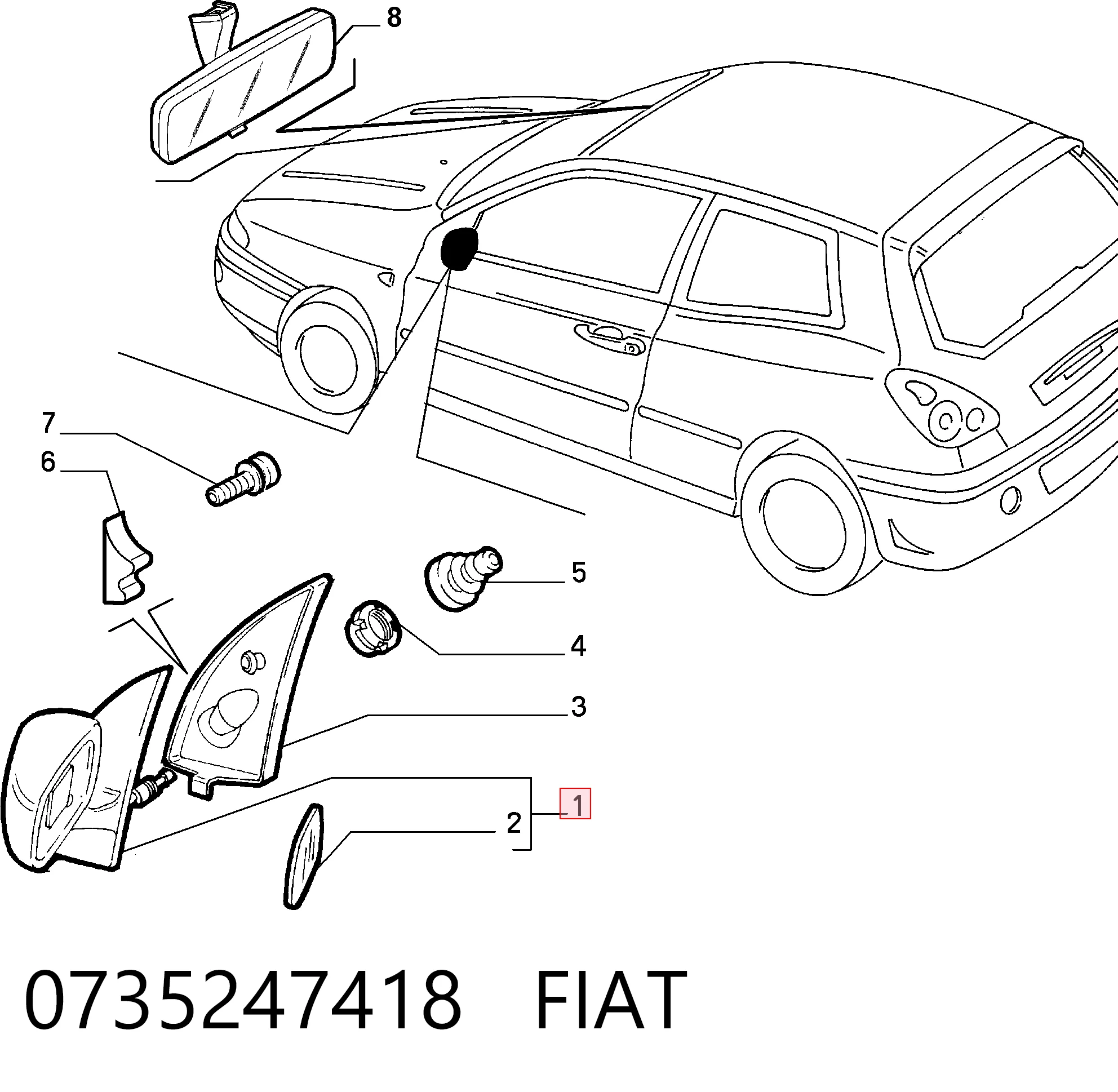 Праве бічне дзеркало Fiat Bravo I хетчбек (182) (1995 - 2001) ціна, від 42.52 USD