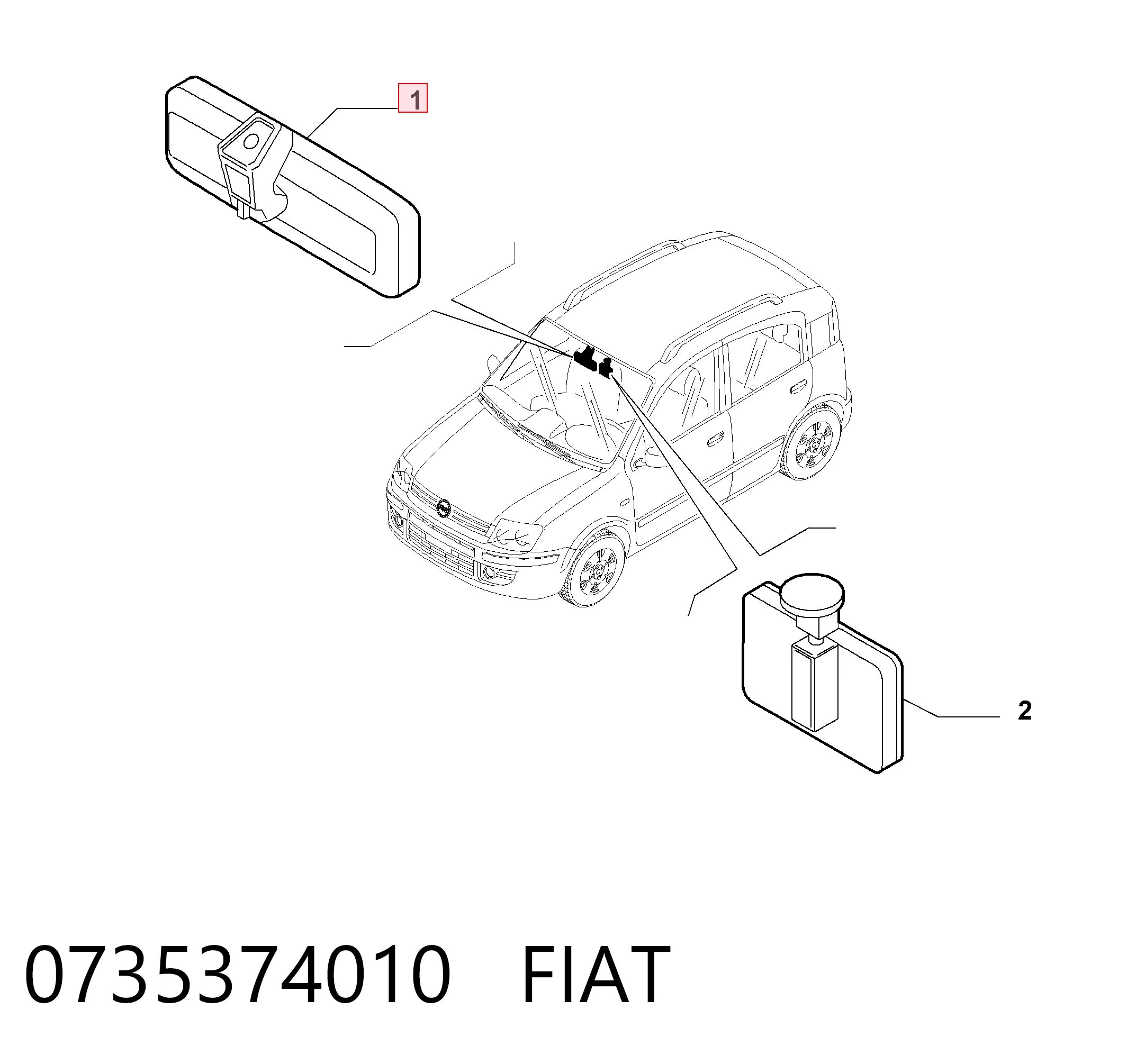 Салоне дзеркало заднього виду на Fiat Panda II 169A