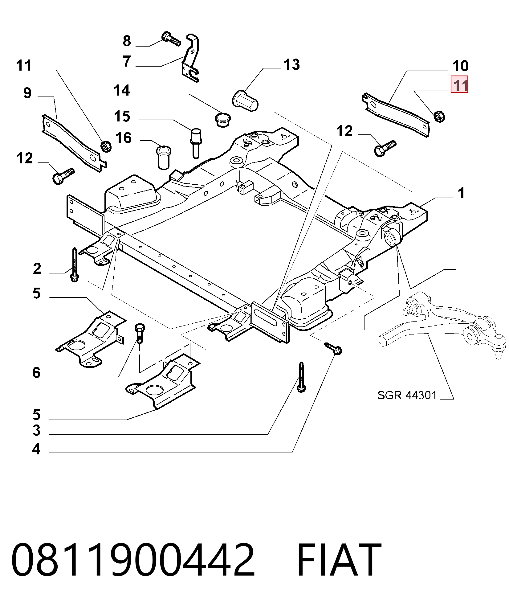 344962 General Motors Болт кріплення заднього нижнього важеля, внутрішній