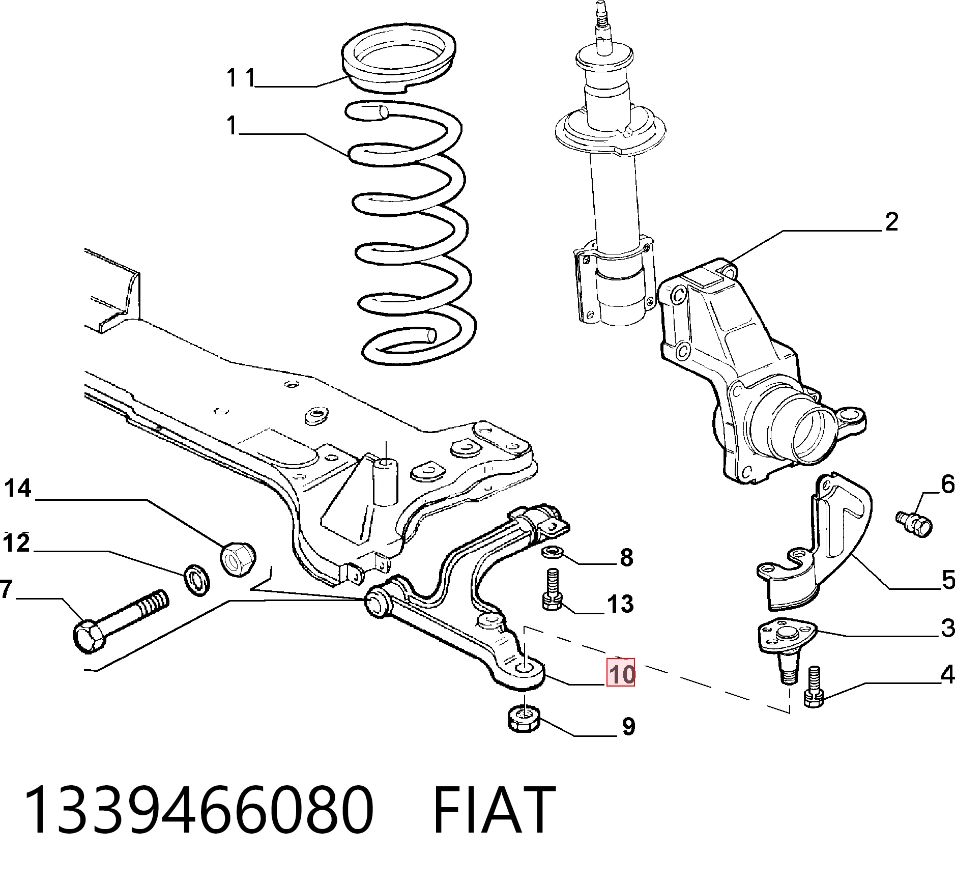 1339466080 Fiat/Alfa/Lancia Важіль передньої підвіски нижній, правий