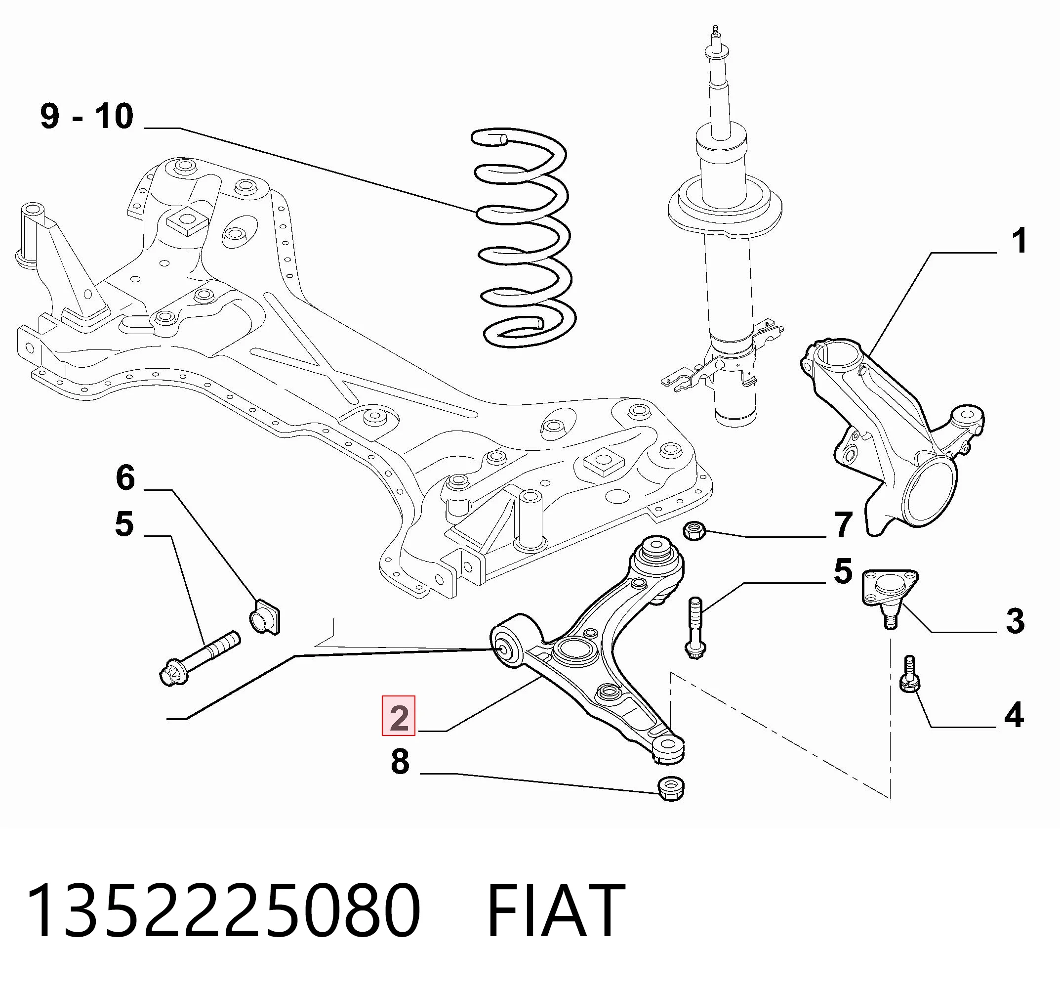1352225080 Fiat/Alfa/Lancia Важіль передньої підвіски нижній, правий